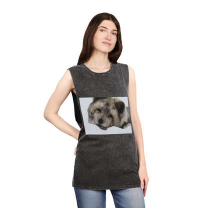 Arctic Fox Sleeping Photo Tank Top — Vintage Stonewash Sleeveless Tee