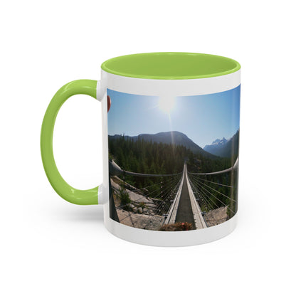Bridge Trail Scenic Coffee Mug — Mountain Suspension Bridge Photo Accent Mug