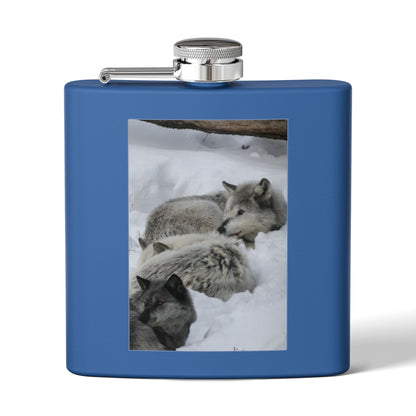 Wolf Pack Stainless Steel Flask – 6oz Snow Wolves Hip Flask