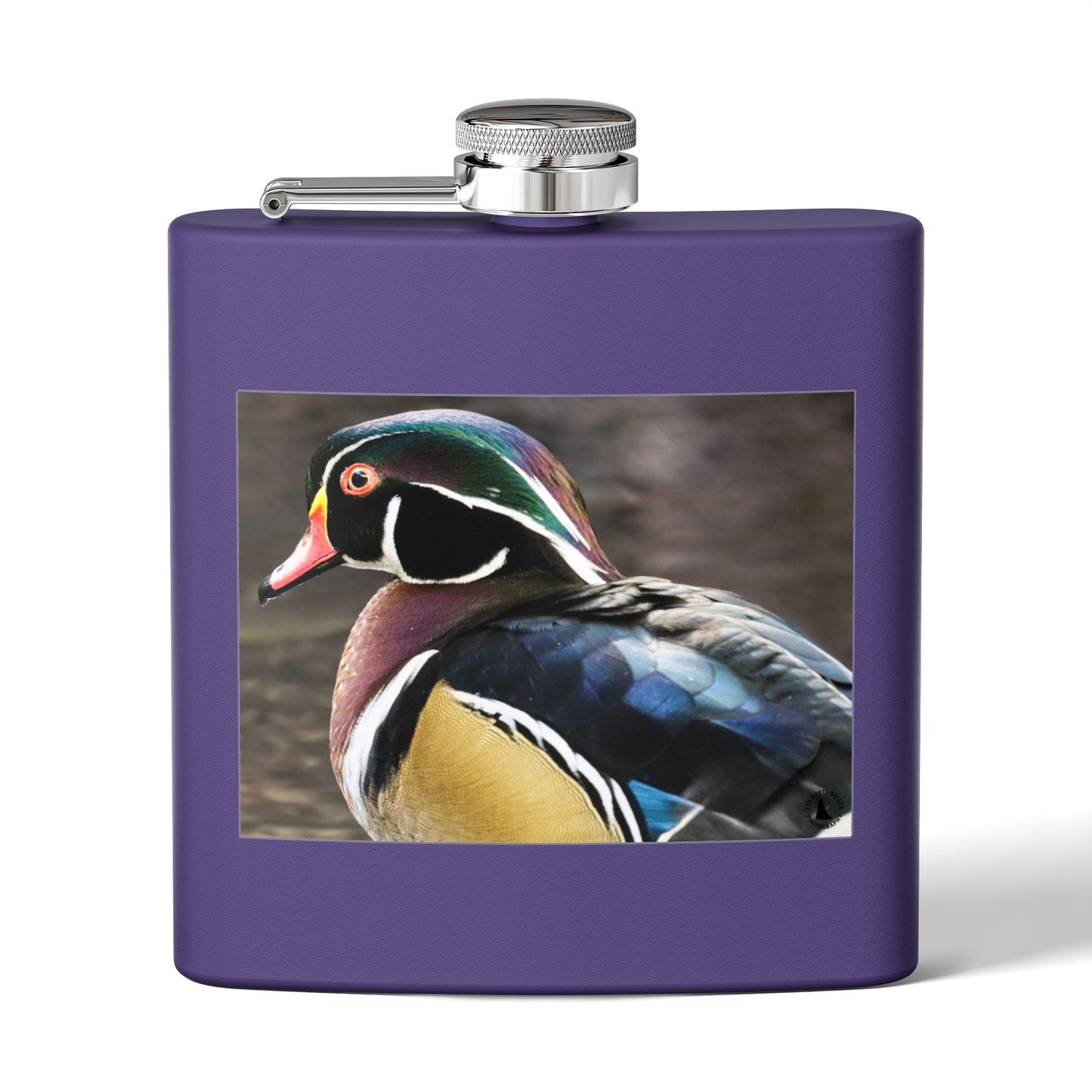 Wood Duck Stainless Steel Flask — 6oz Pocket Hip Flask for Birdwatchers & Outdoor Gifts