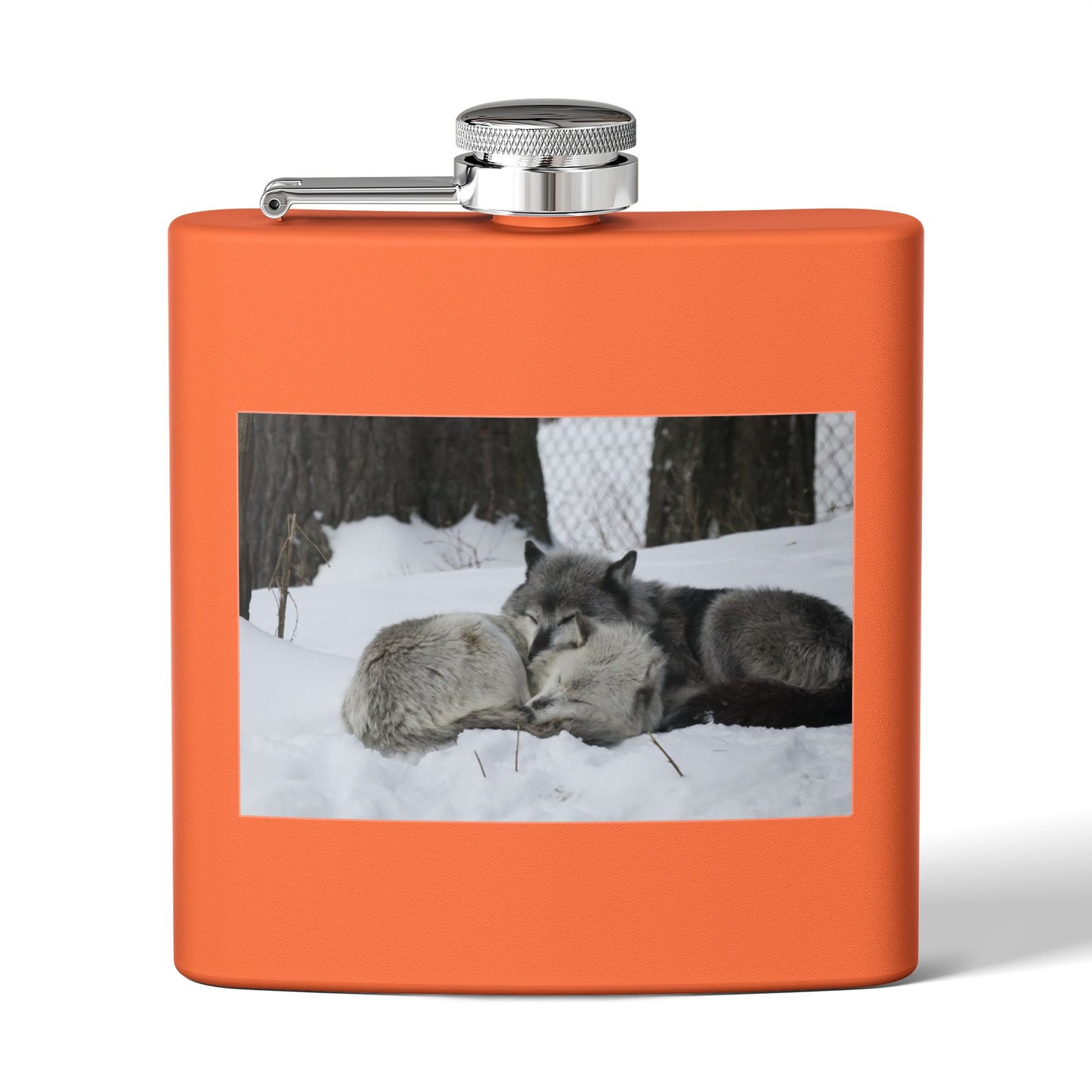 Wolf Pair Photo Stainless Steel Flask — 6oz Winter Wildlife Hip Flask