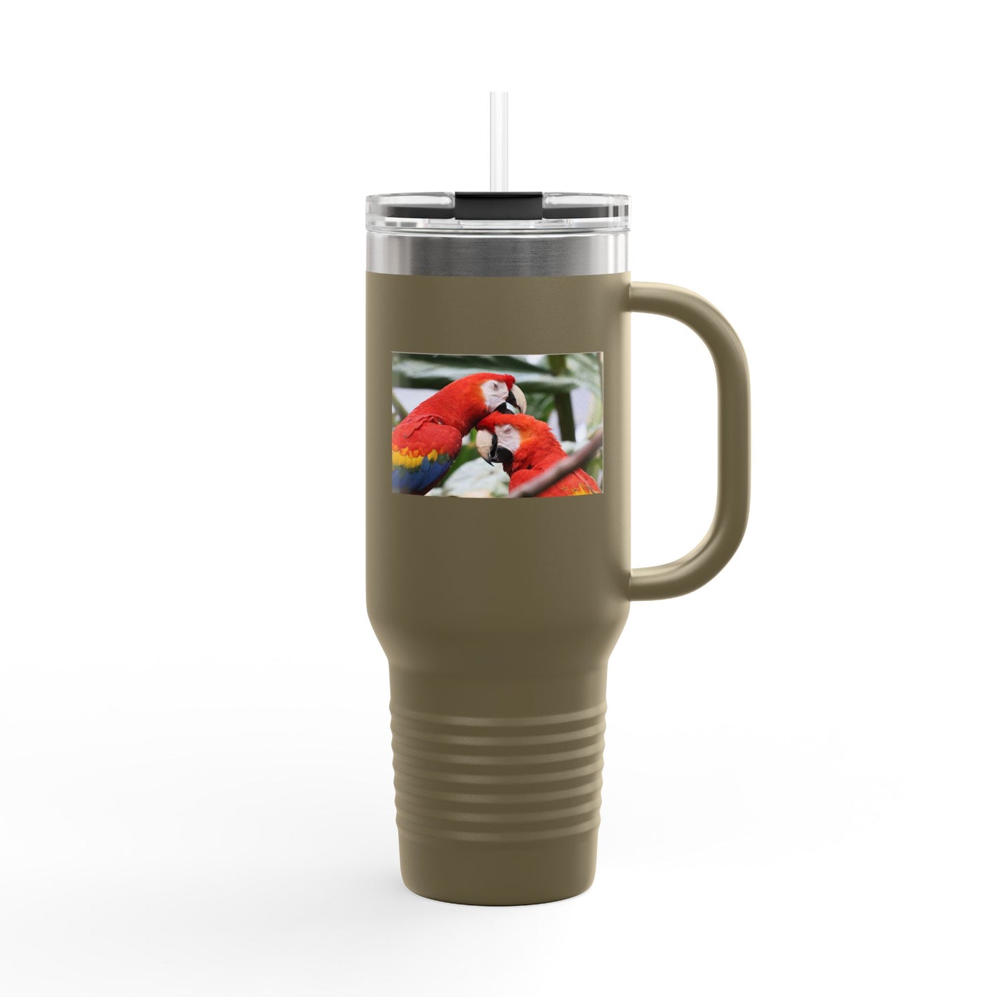 40oz Insulated Travel Mug — Colorful Macaw Parrot Photo, Double-Wall Tumbler for Travel & Outdoor