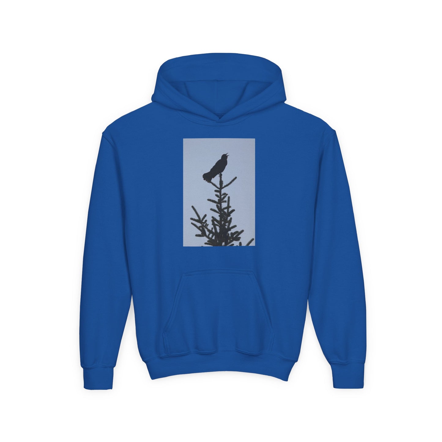 Youth Hoodie with Raven Silhouette on Pine — Cozy Nature Kids Sweatshirt