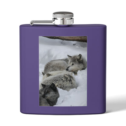 Wolf Pack Stainless Steel Flask – 6oz Snow Wolves Hip Flask