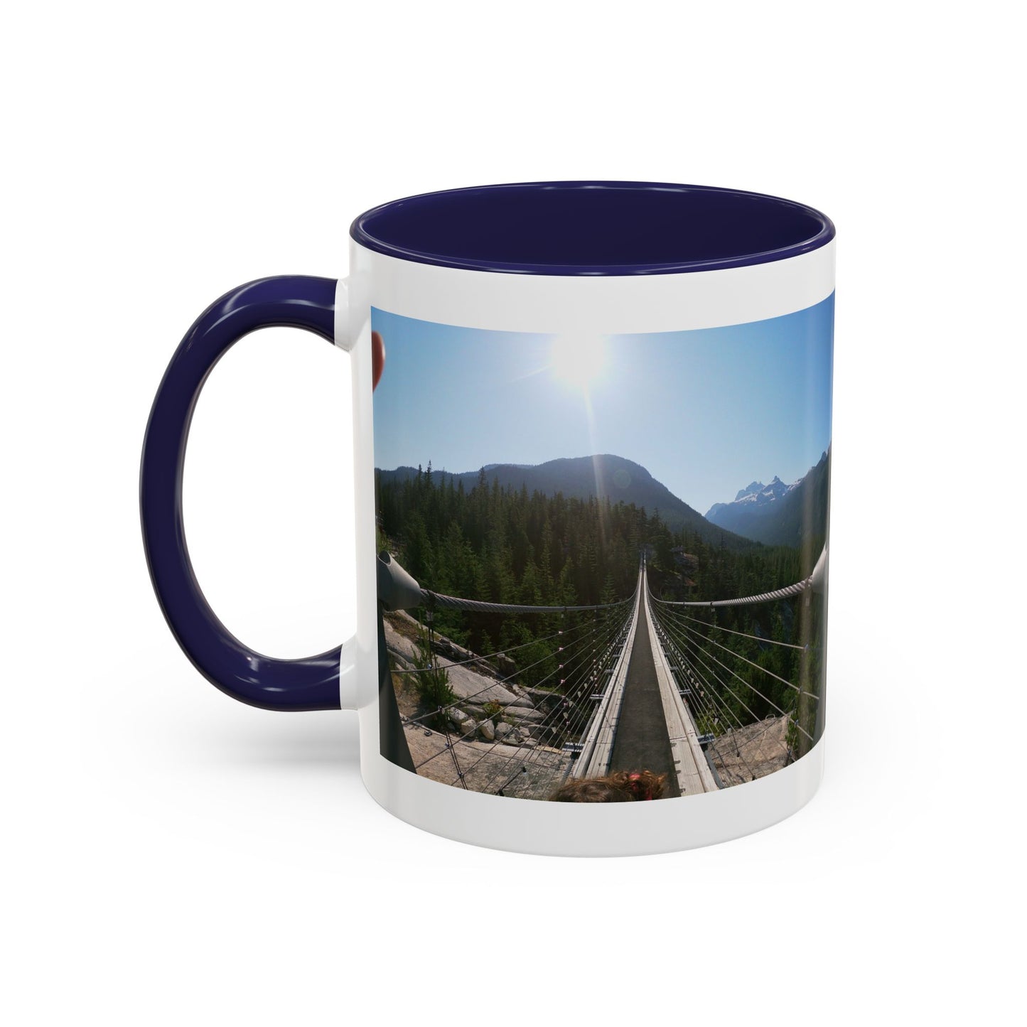 Bridge Trail Scenic Coffee Mug — Mountain Suspension Bridge Photo Accent Mug
