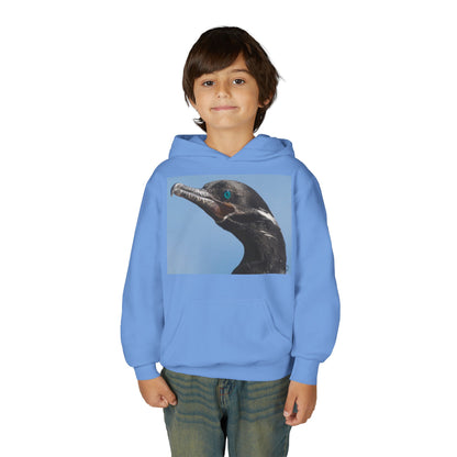 Youth Hoodie with Close-Up Cormorant Photo — Nature-Lover Kids Pullover