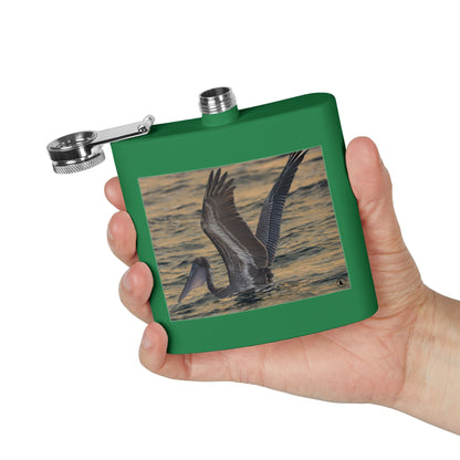6oz Stainless Steel Flask — Pelican Sunset Photo Hip Flask, Coastal Wildlife Gift
