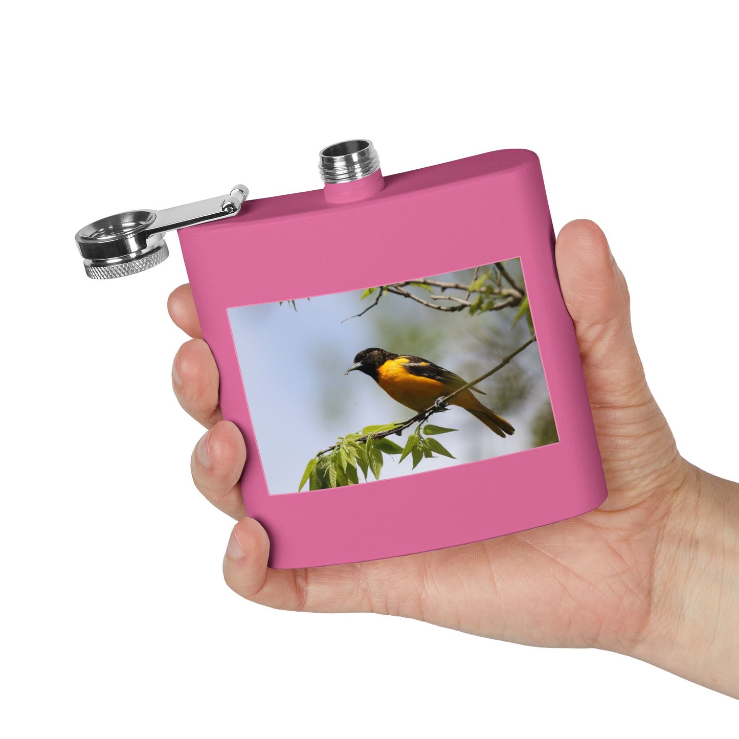 6oz Bird Photo Stainless Steel Flask — Baltimore Oriole Nature Gift