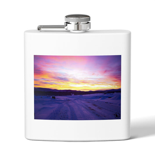 6oz Stainless Steel Flask — Winter Sunset Landscape Photo Flask