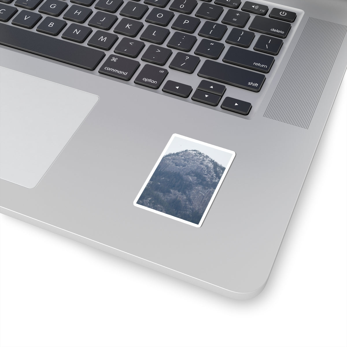 Snowy Mountain Photo Kiss-Cut Sticker — Winter Landscape Laptop Decal