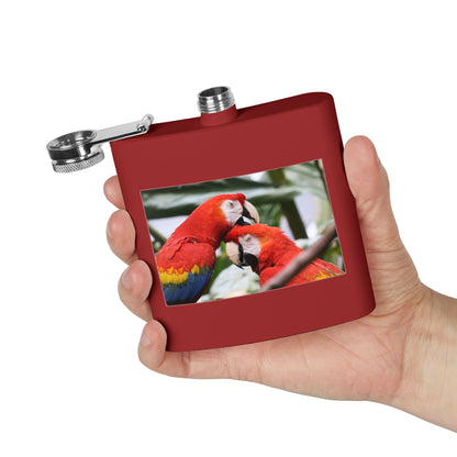 Parrot Photo Stainless Steel Flask — 6oz Tropical Scarlet Macaw Hip Flask