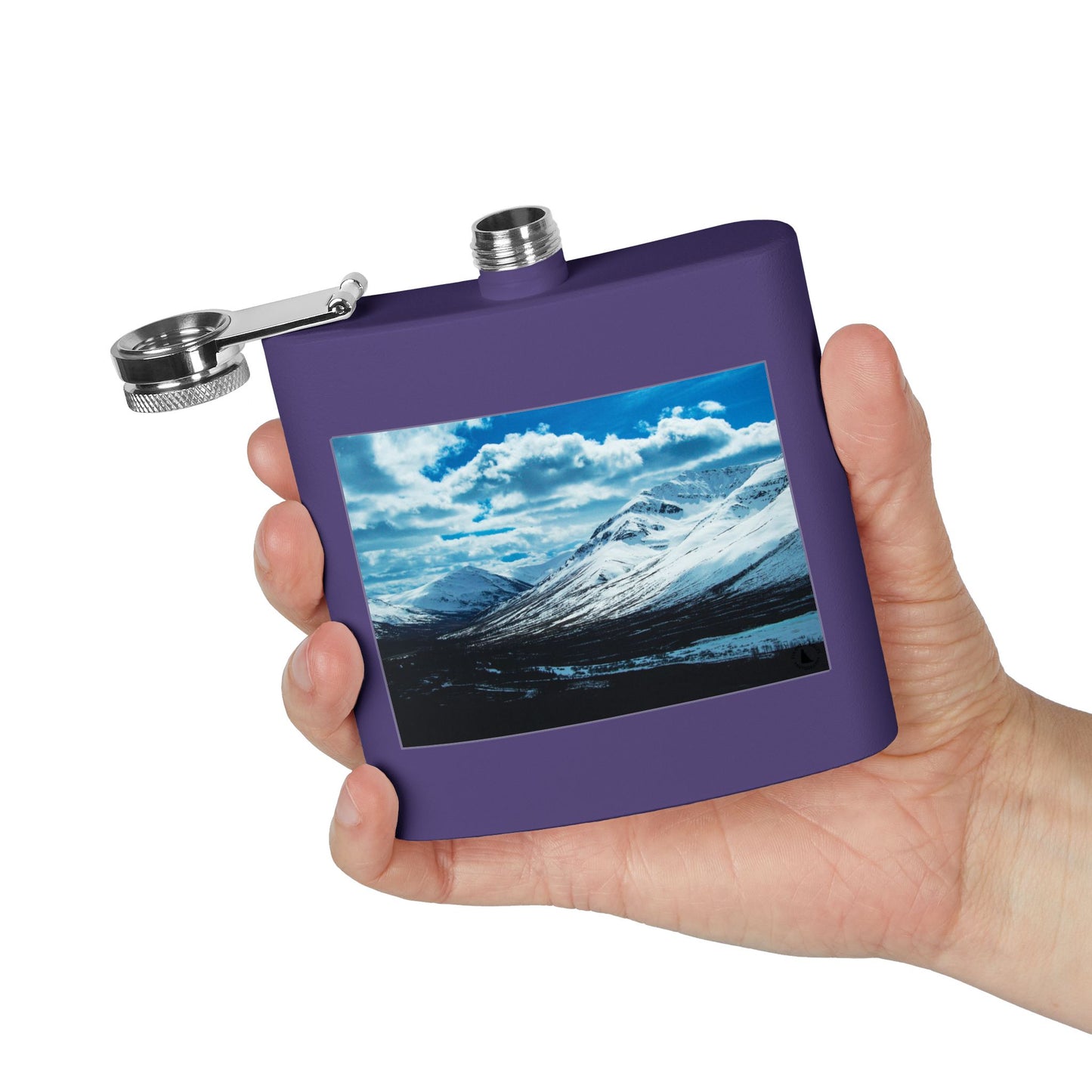 Mountain Winter Scene 6oz Stainless Steel Flask — Snowy Peaks Travel Hip Flask