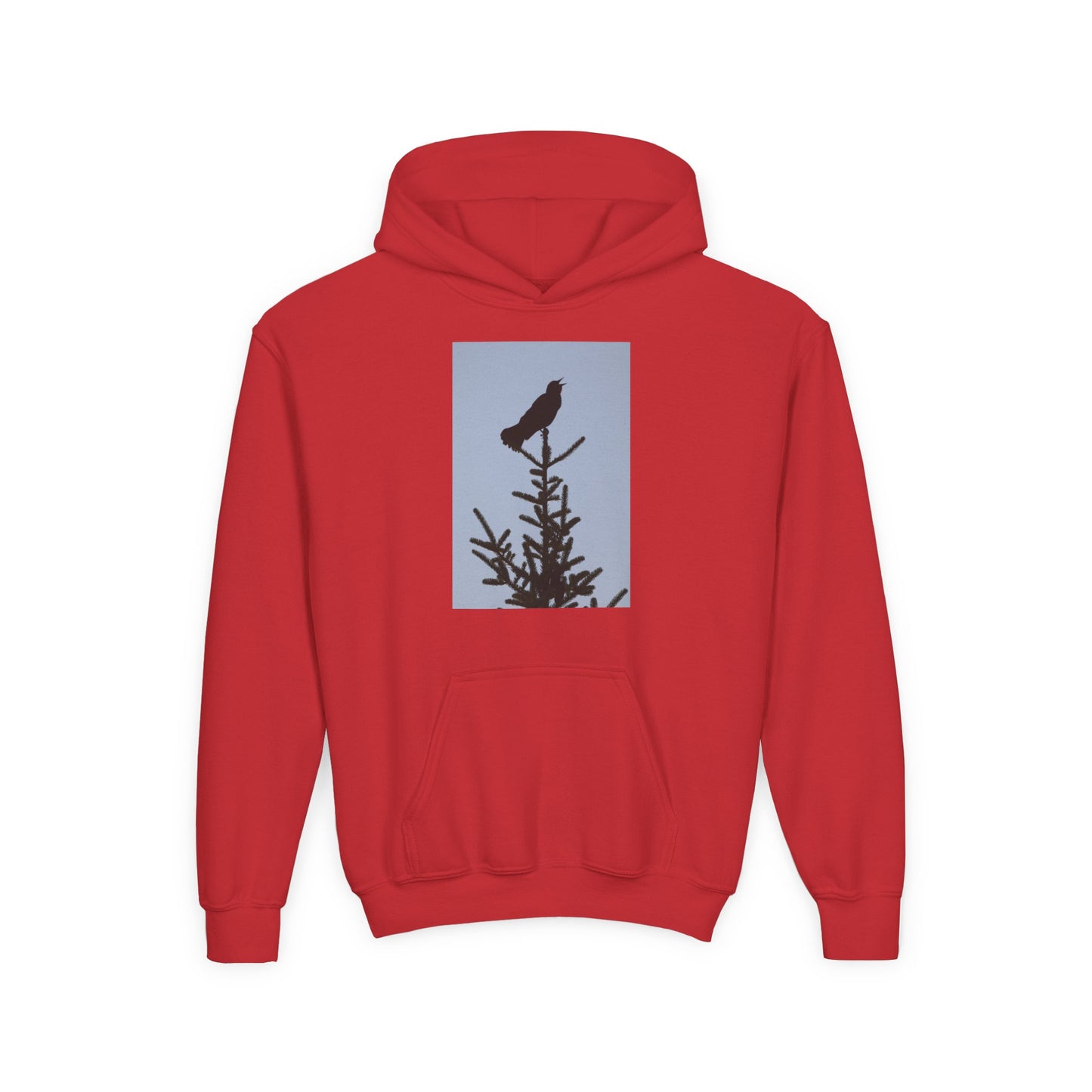 Youth Hoodie with Raven Silhouette on Pine — Cozy Nature Kids Sweatshirt