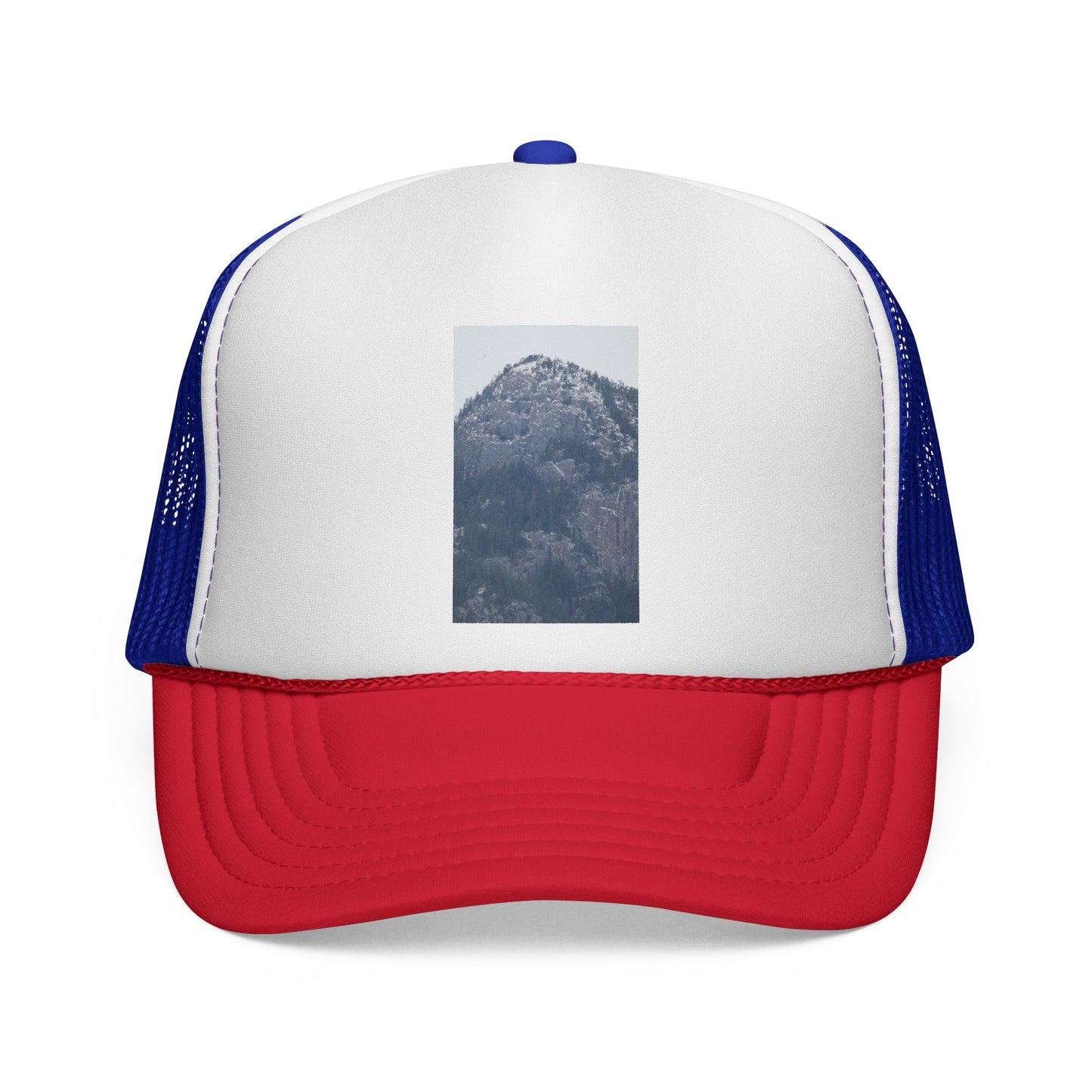 Mountain Peak Trucker Cap — Vintage Blue Photo Patch Mesh Hat