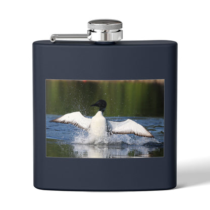 Duck Photography 6oz Stainless Steel Flask — Loon Splash Wildlife Hip Flask
