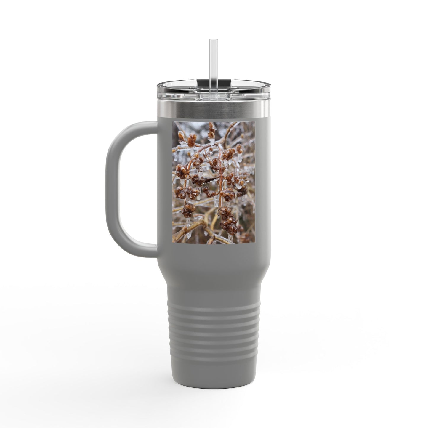 40oz Insulated Travel Mug with Frosted Branch Photo – Large Stainless Steel Tumbler