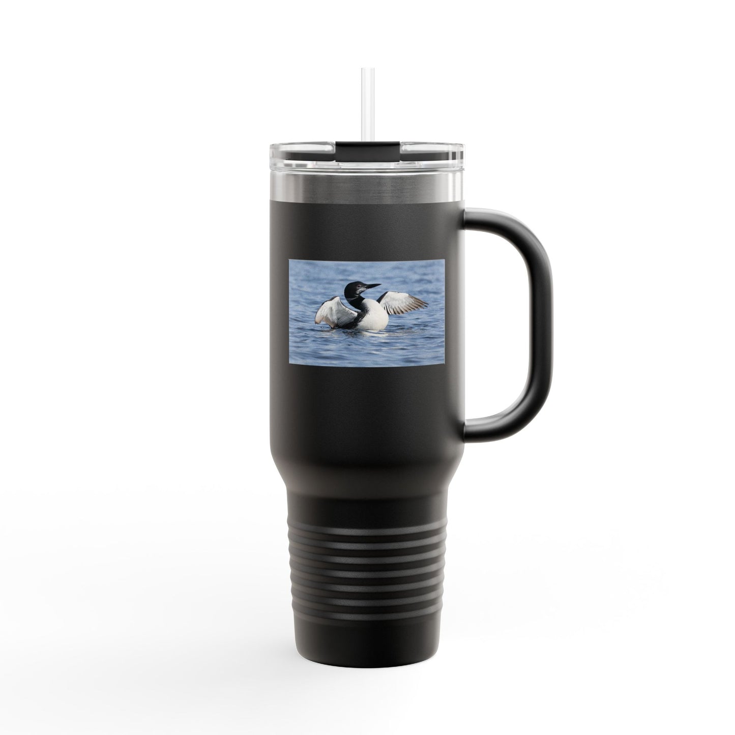 40oz Insulated Travel Mug with Loon Photo – Large Handle, Cold/Hot Beverage Tumbler