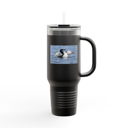 40oz Insulated Travel Mug with Loon Photo – Large Handle, Cold/Hot Beverage Tumbler