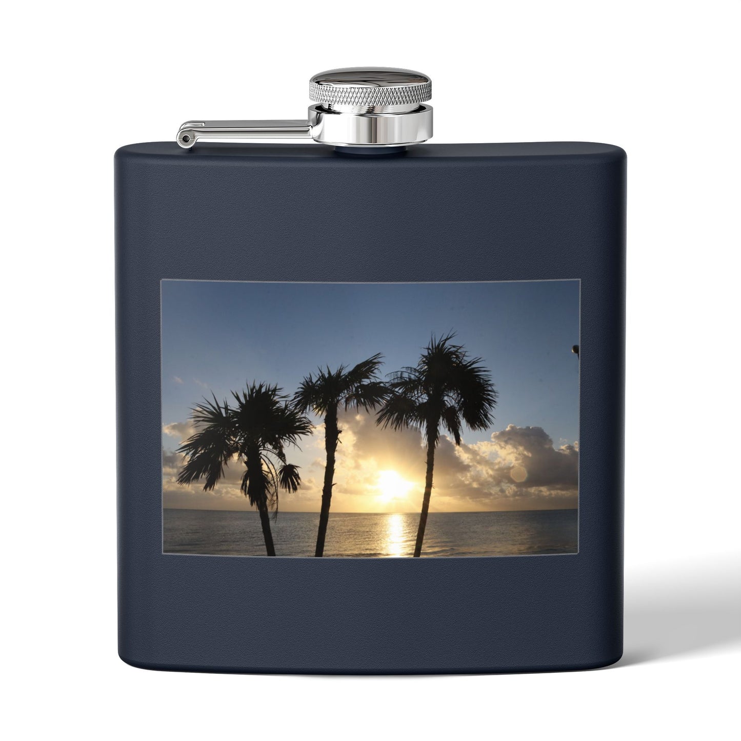 Sunset Palm Beach Flask — 6 oz Stainless Steel Travel Hip Flask