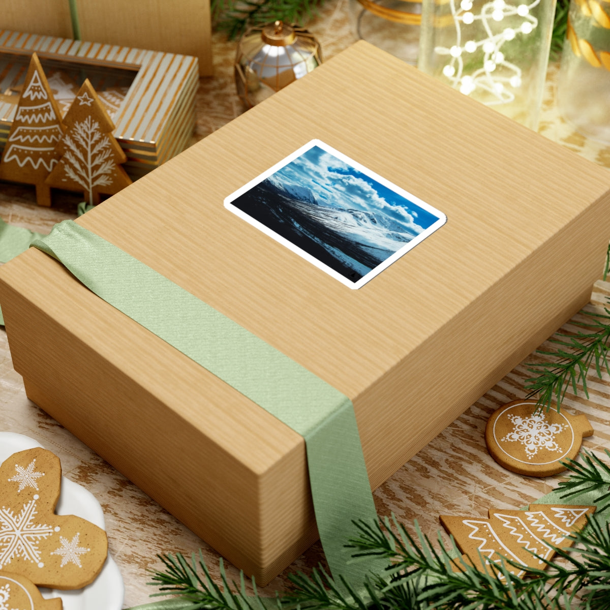 Snowy Mountain Landscape Kiss-Cut Sticker — Arctic Scenery Laptop Decal