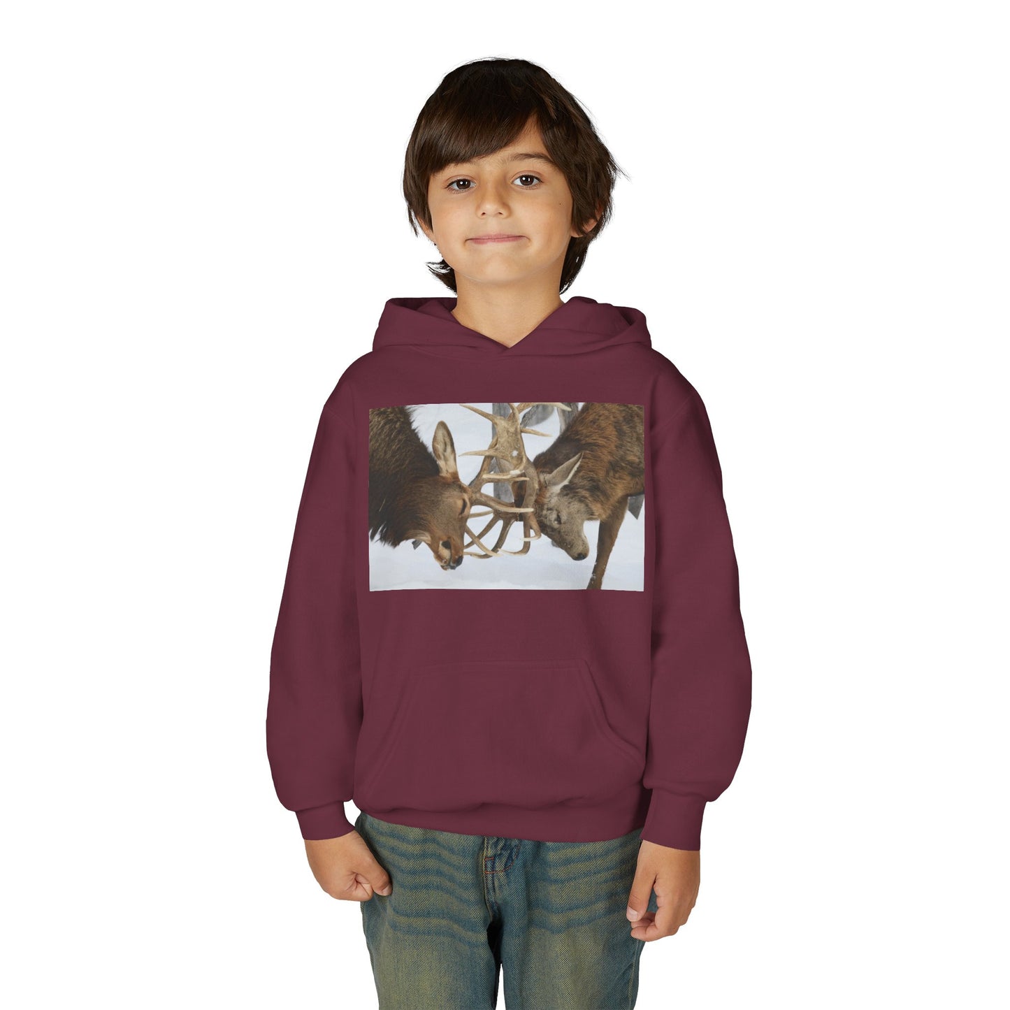 Fighting Deer Antlers Youth Hoodie | Wildlife Nature Illustration
