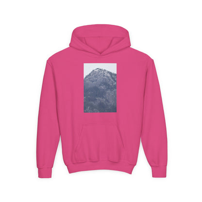 Mountain Peak Youth Hoodie — Winter Snow Scenic Graphic Sweatshirt