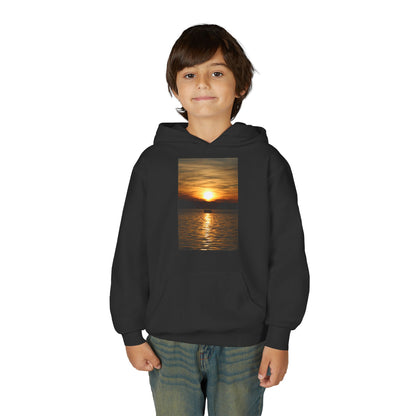 Youth Hoodie with Golden Sunset Photo - Beach Vibes Kids Pullover