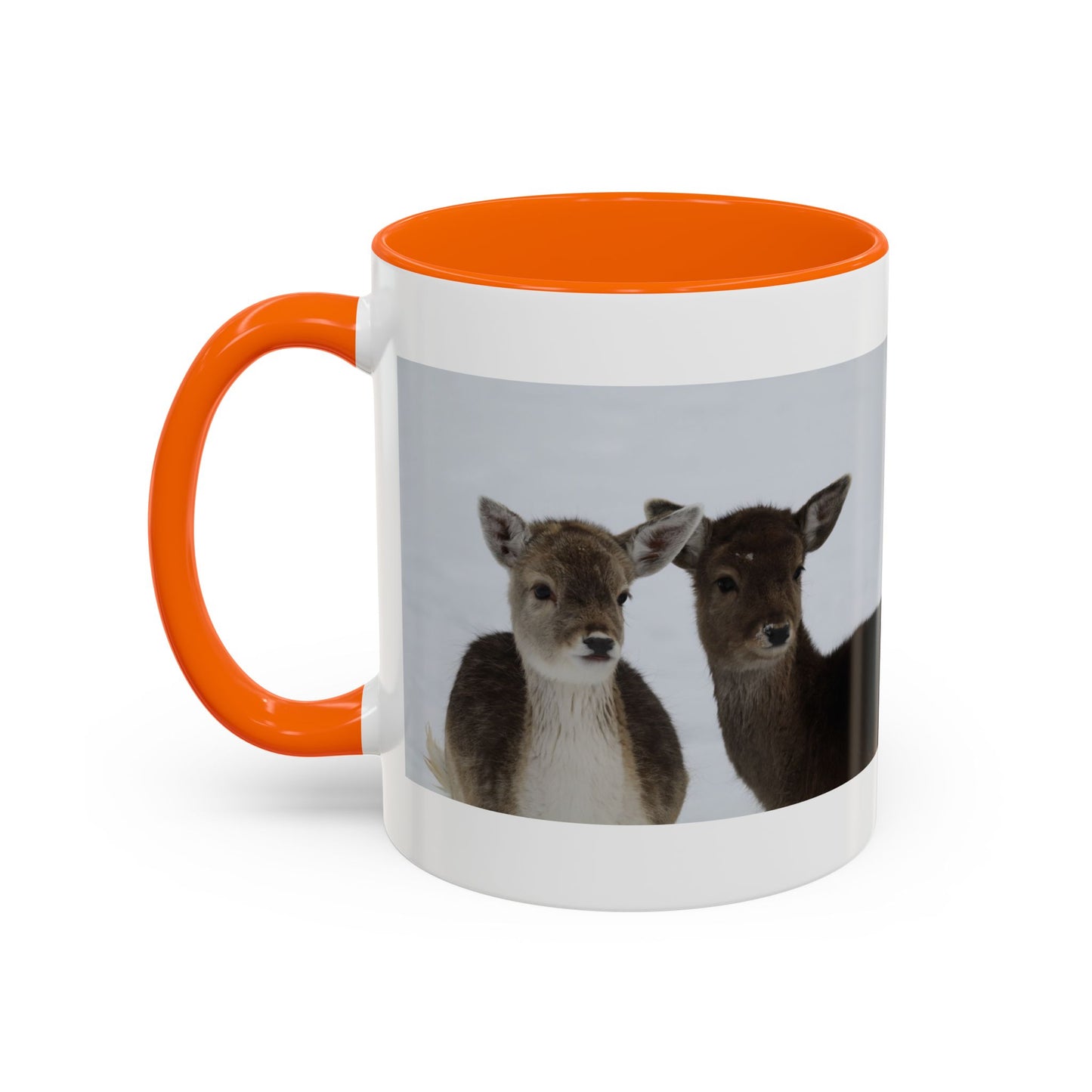 Deer Pair Accent Coffee Mug — Cute Winter Wildlife Ceramic Mug (11/15oz)