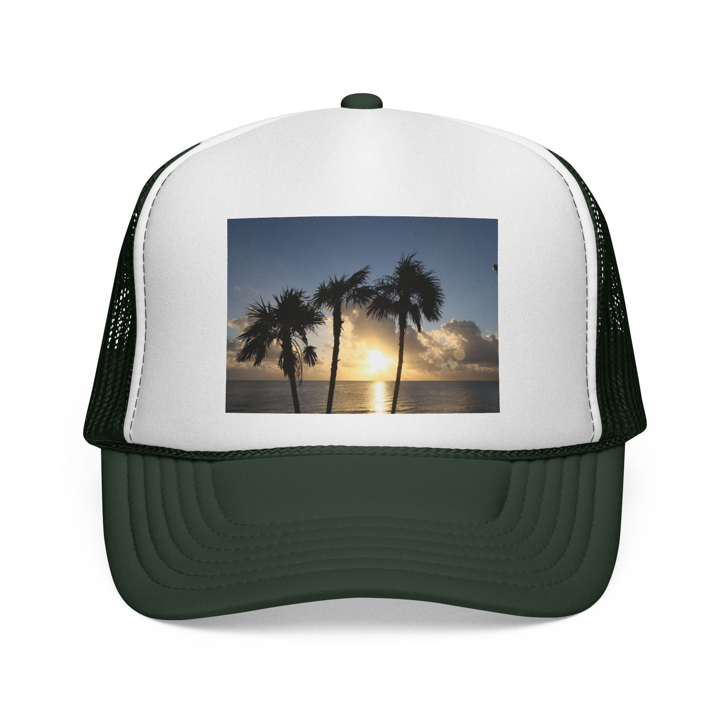 Sunset Palm Trucker Cap — Tropical Beach Sunset Mesh Hat