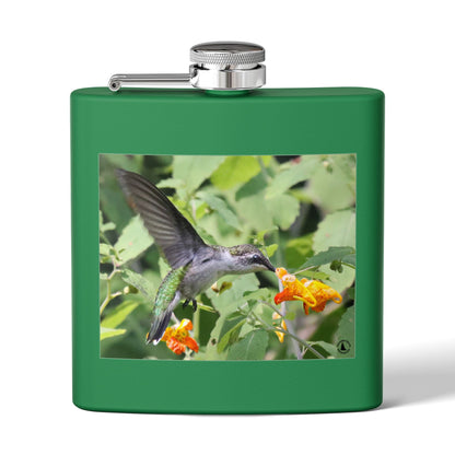 Hummingbird Photo Stainless Steel Flask — 6oz Portable Liquor Hip Flask