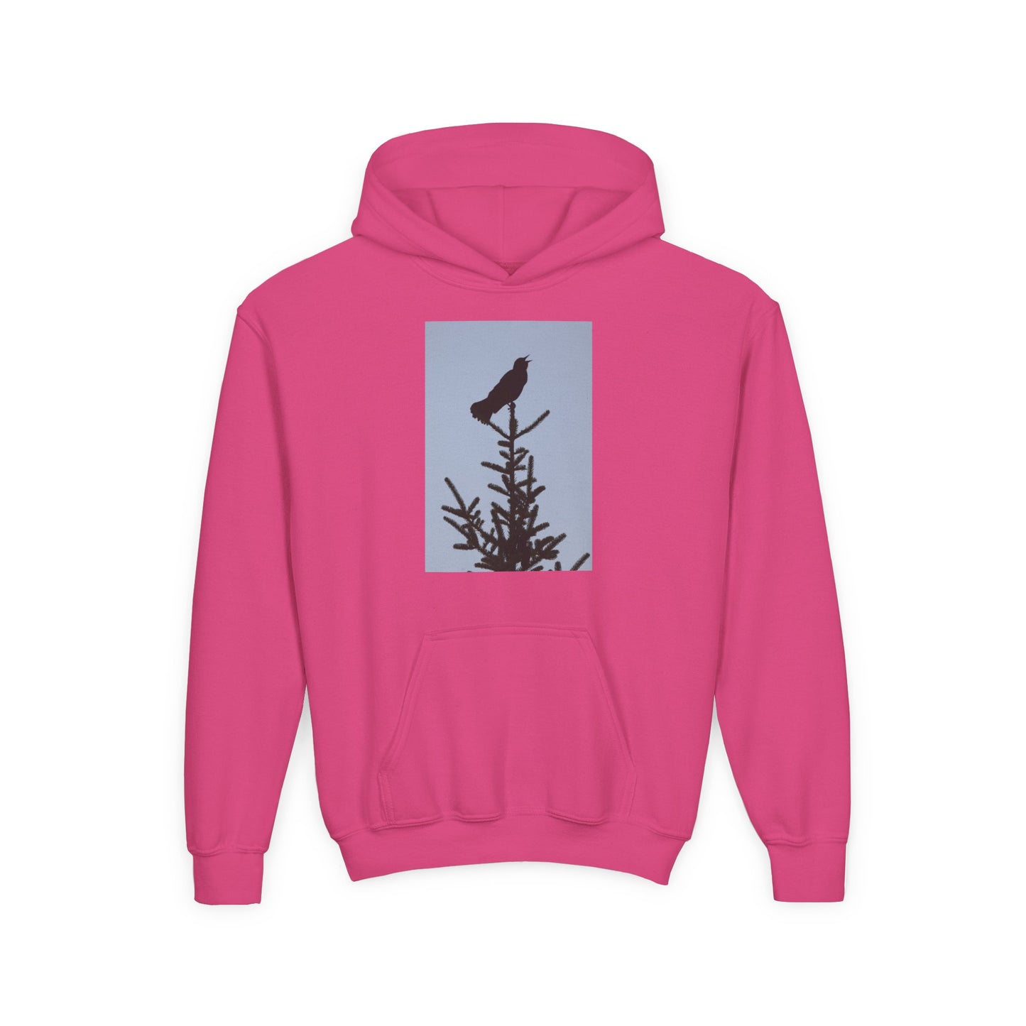 Youth Hoodie with Raven Silhouette on Pine — Cozy Nature Kids Sweatshirt
