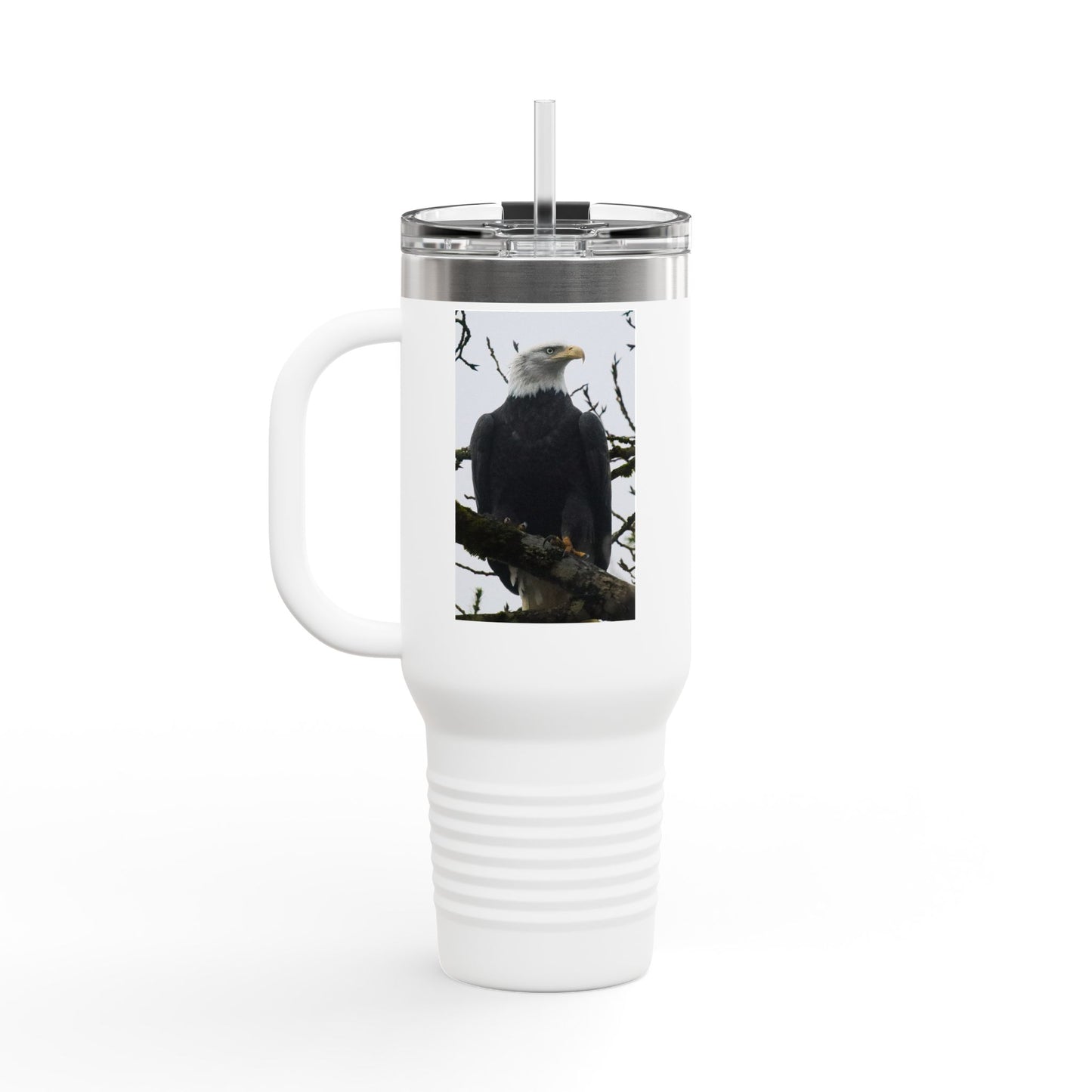 40oz Insulated Travel Mug with Bald Eagle Photo — Outdoor, Patriotic Wildlife Tumbler