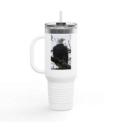 40oz Insulated Travel Mug with Bald Eagle Photo — Outdoor, Patriotic Wildlife Tumbler