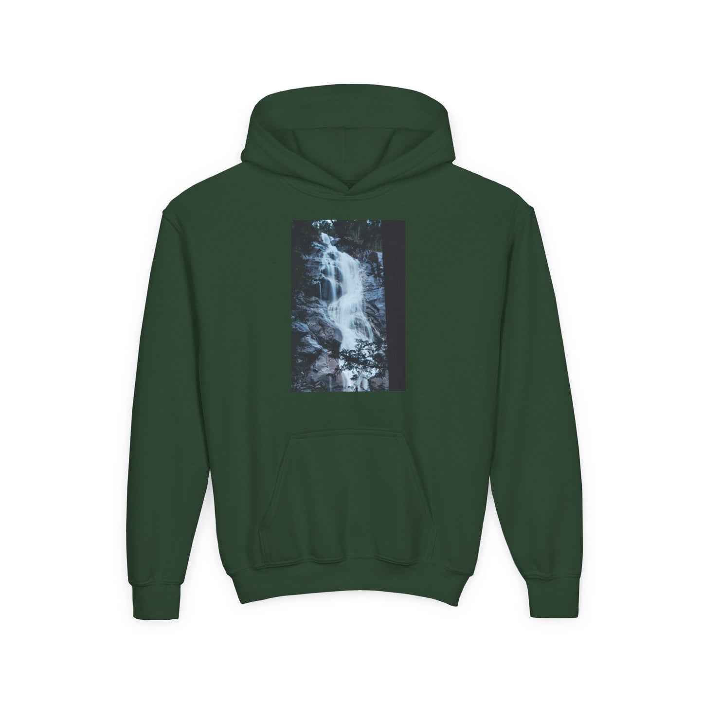 Youth Waterfall Hoodie — Scenic Nature Graphic Sweatshirt