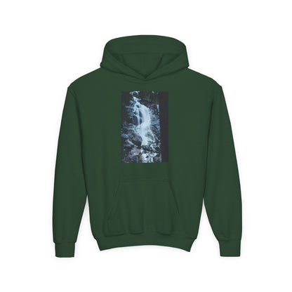 Youth Waterfall Hoodie — Scenic Nature Graphic Sweatshirt