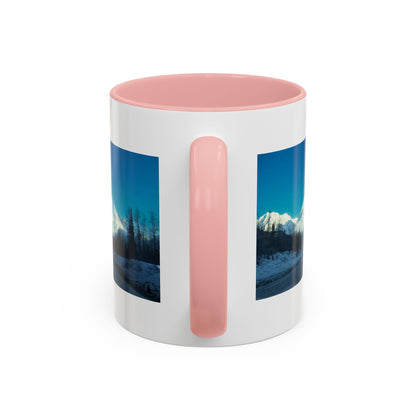 Scenic Mountain Panorama Accent Coffee Mug — Snowy Peaks Travel Coffee Cup (11/15 oz)
