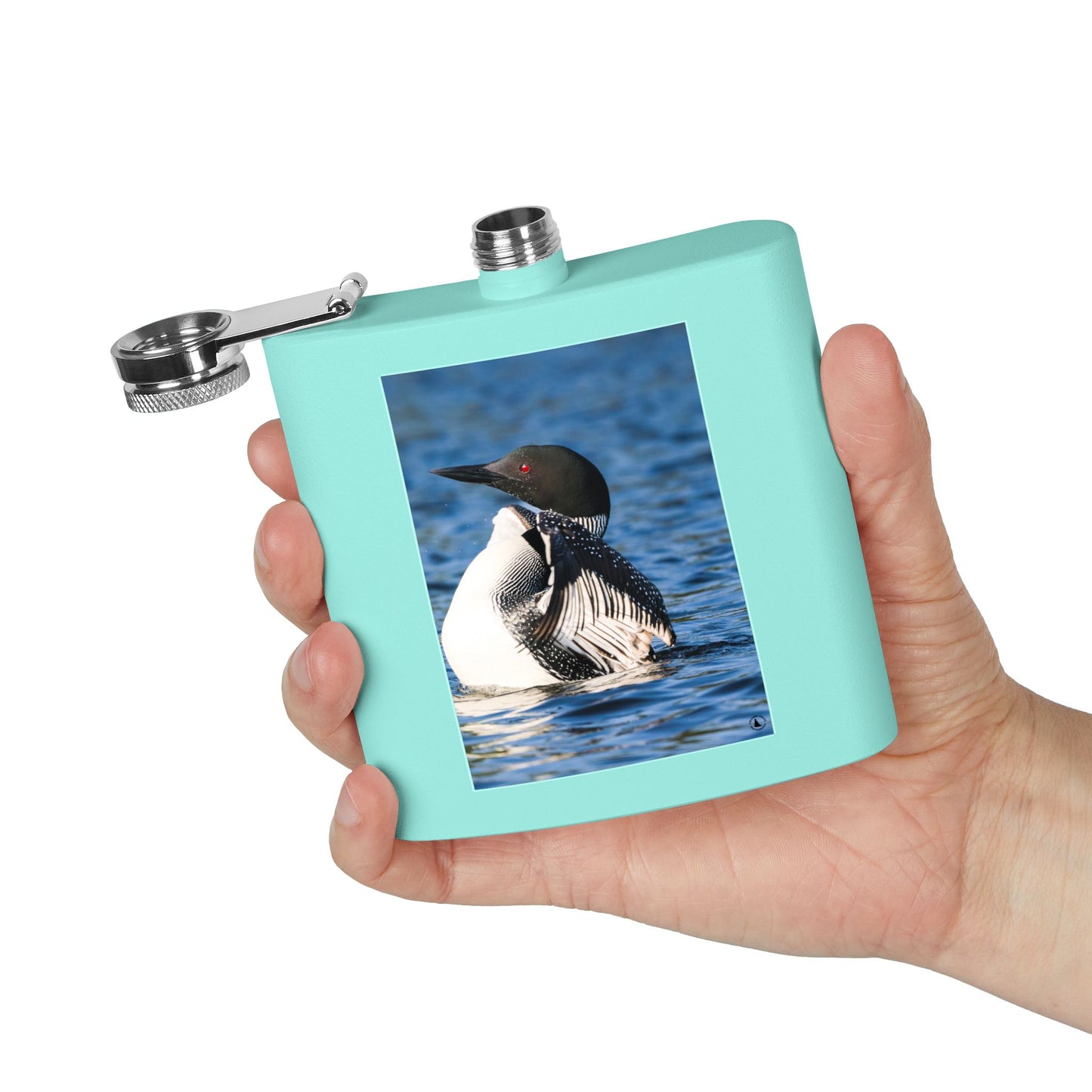 Loon Photo Stainless Steel Flask — 6oz Wildlife Waterfowl Hip Flask