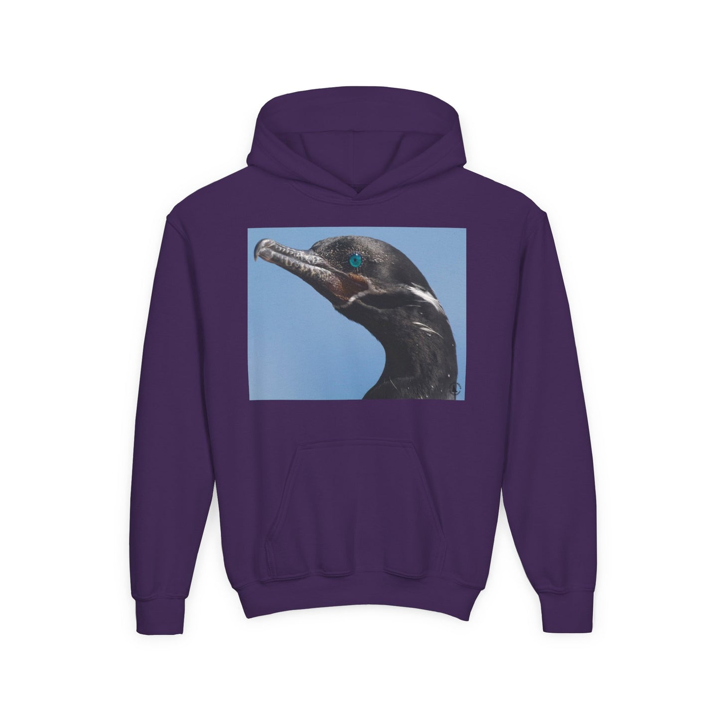 Youth Hoodie with Close-Up Cormorant Photo — Nature-Lover Kids Pullover
