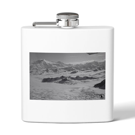 6oz Stainless Steel Flask — Black & White Mountain Landscape Hip Flask