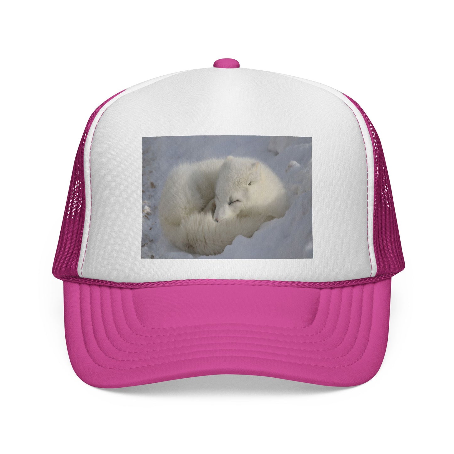 Arctic Fox Trucker Cap — Cute Sleeping Fox Photo Mesh Hat