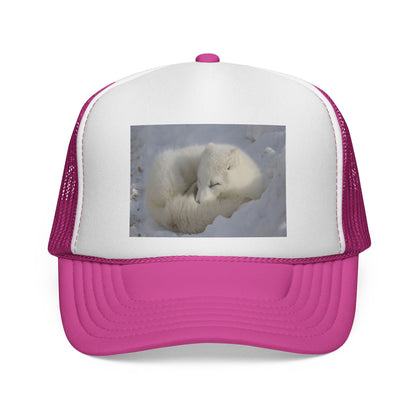 Arctic Fox Trucker Cap — Cute Sleeping Fox Photo Mesh Hat
