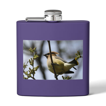 6oz Stainless Steel Flask with Cedar Waxwing Bird Photo — Wildlife Gift for Bird Lovers
