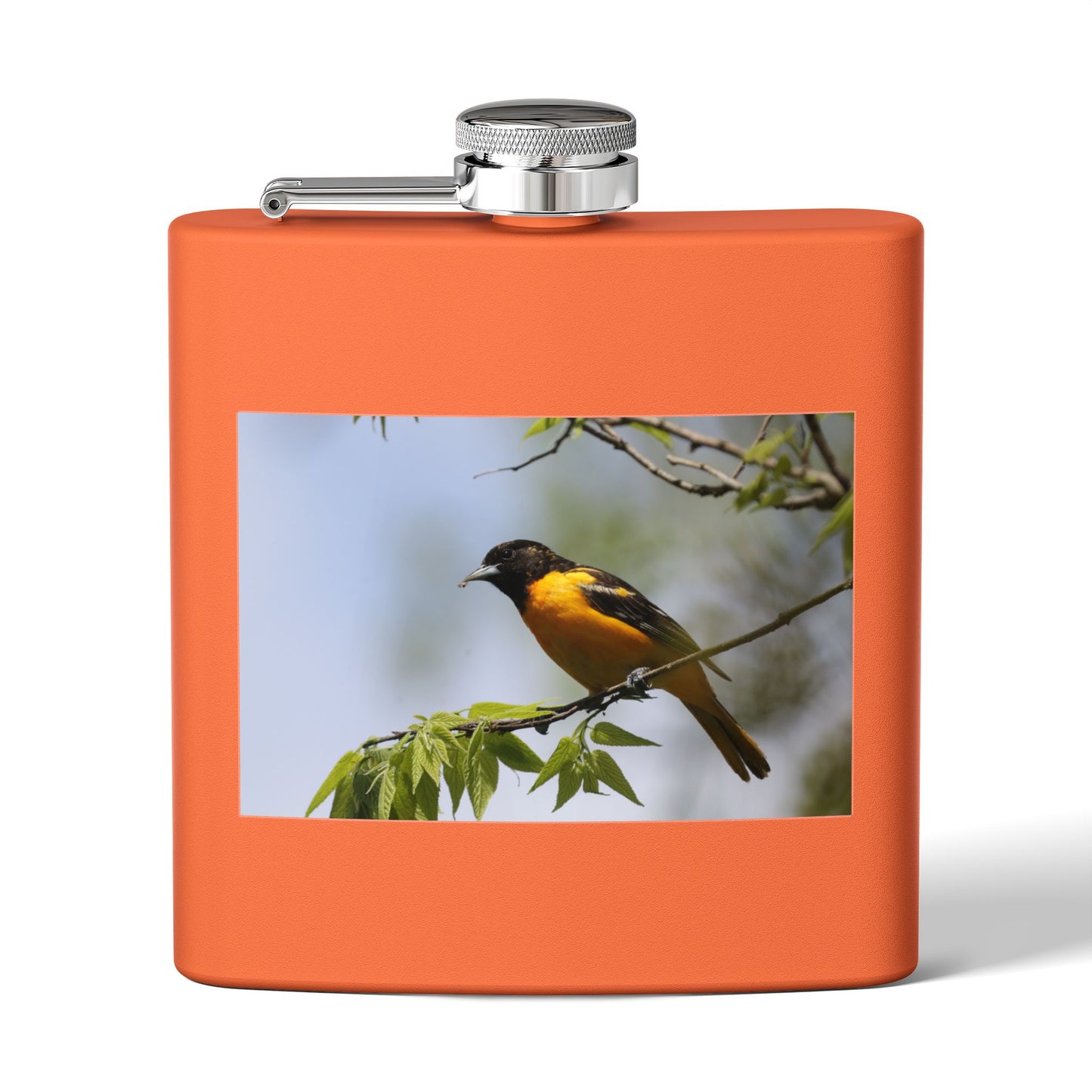 6oz Bird Photo Stainless Steel Flask — Baltimore Oriole Nature Gift
