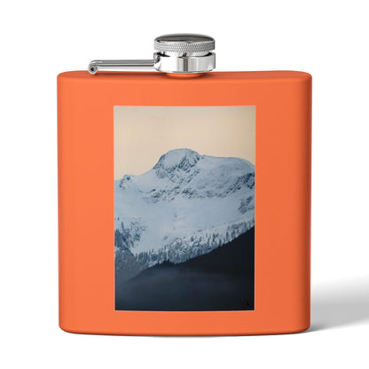 Mountain Peak 6oz Stainless Steel Flask — Snowy Summit Photo Design