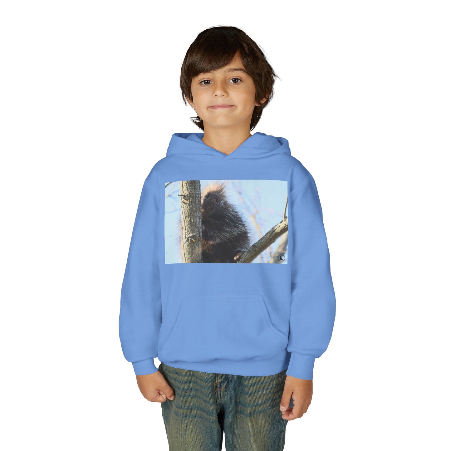 Youth Hoodie with Tree-Climbing Porcupine Photo – Cute Wildlife Kids Sweatshirt