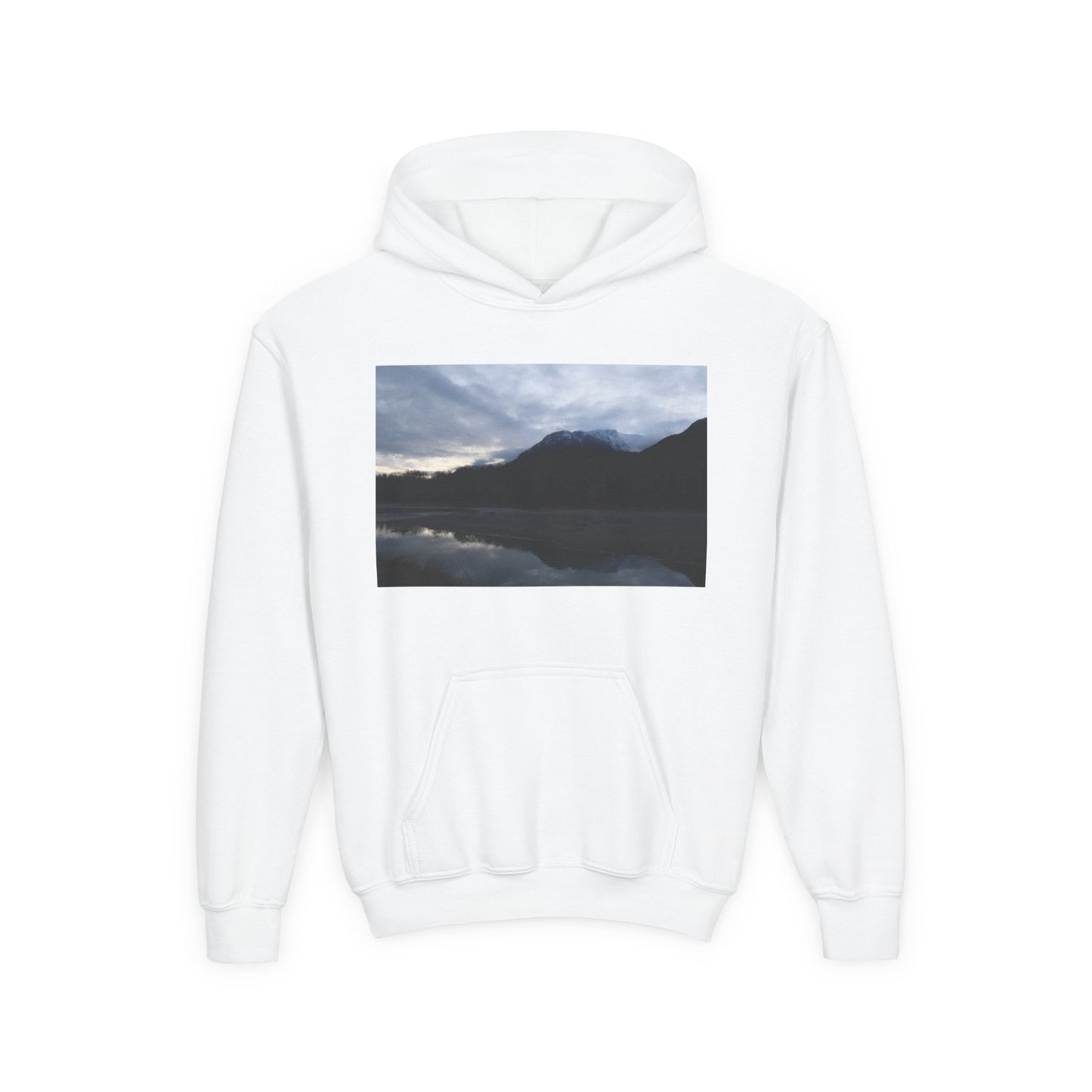 Youth Hoodie with Serene Mountain Lake Photo - Cozy Outdoor Nature Pullover