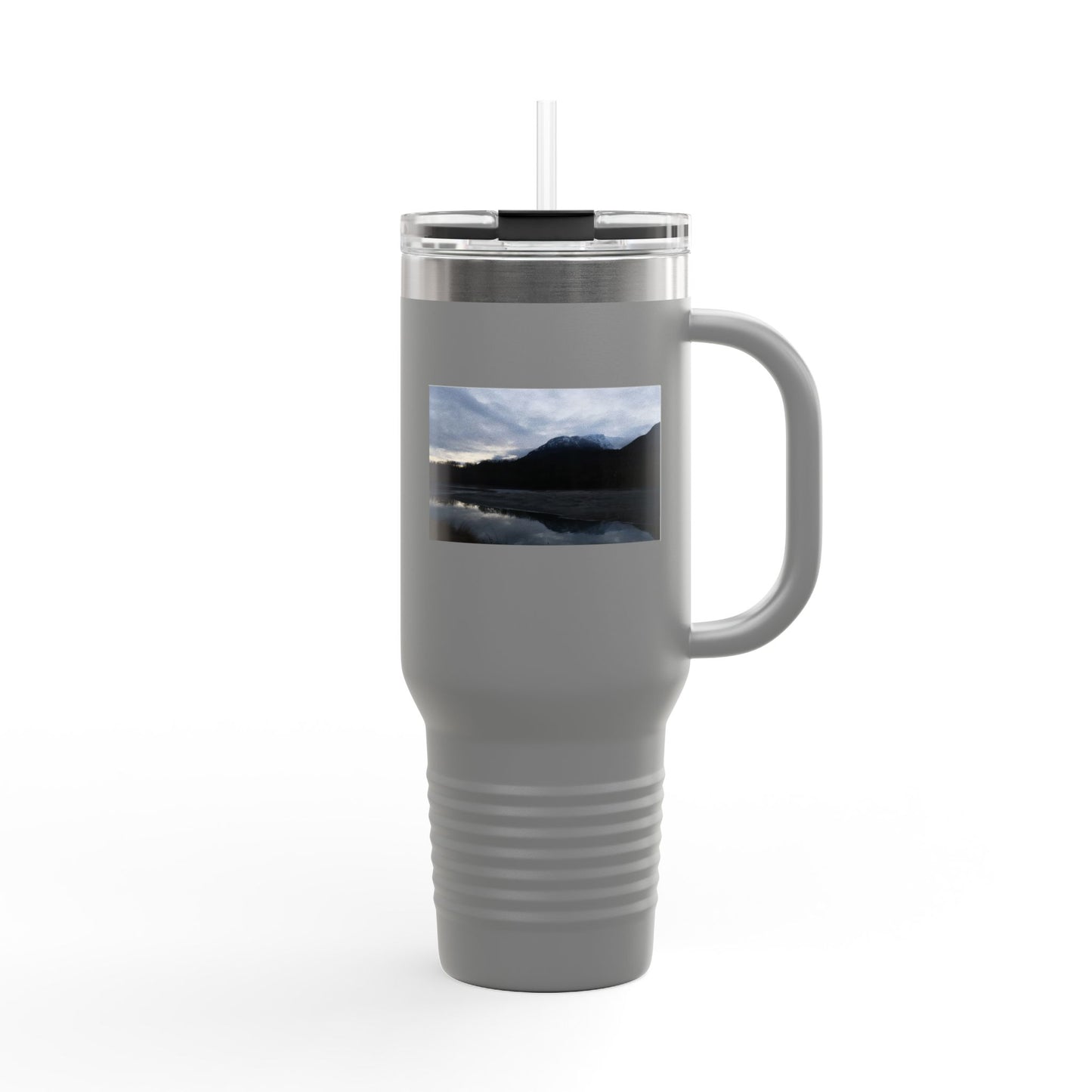 40oz Insulated Travel Mug – Scenic Lake Mountain Photo, Thermal Tumbler for Commuting & Outdoor Adventures