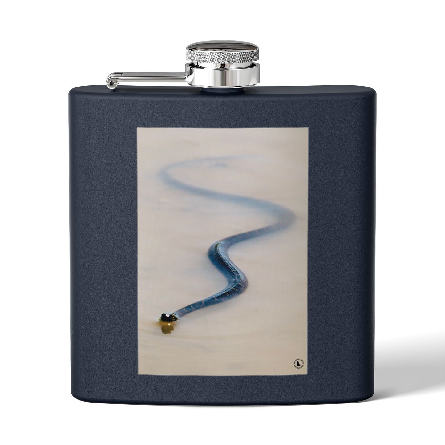 6oz Stainless Steel Flask with Serpentine Snow Trail Photo – Minimal Outdoor Gift