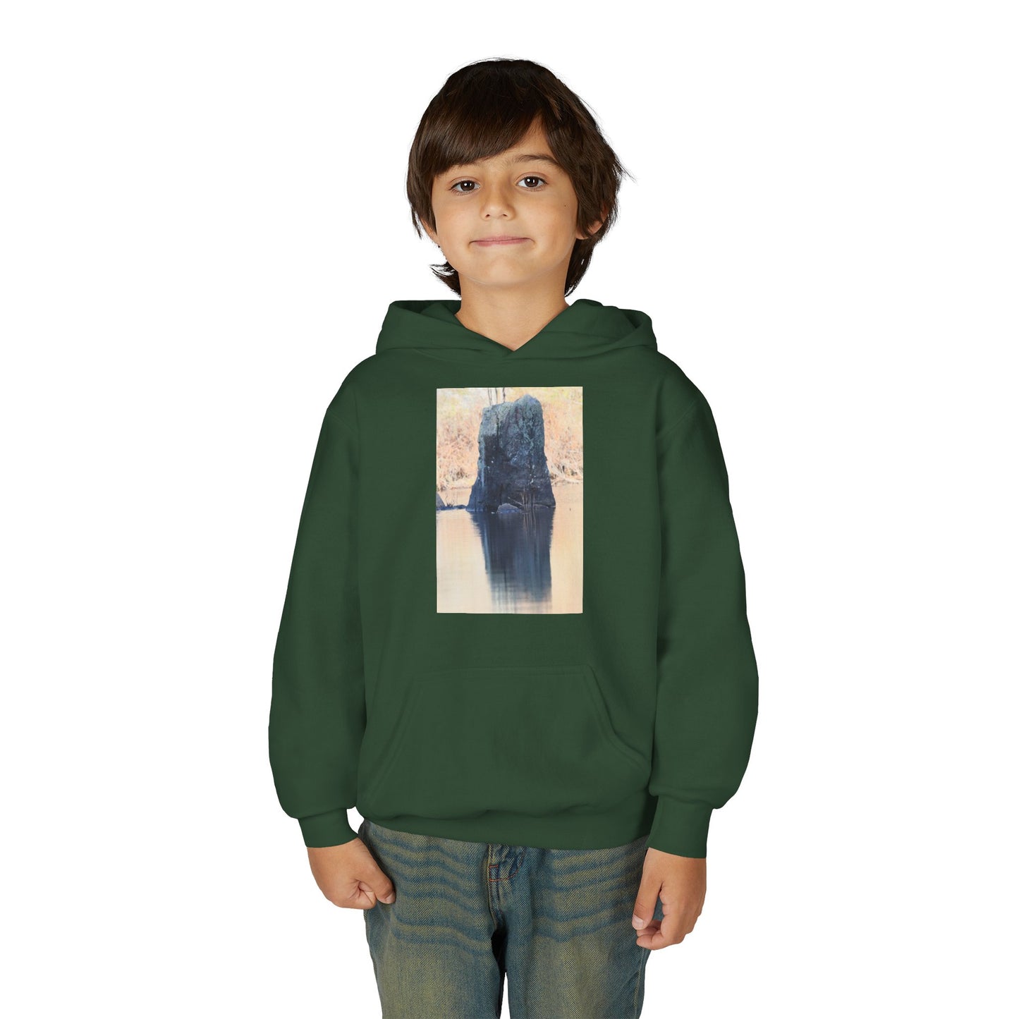 Youth Hoodie with Serene Lake Reflection Photo — Nature-Inspired Kids’ Pullover