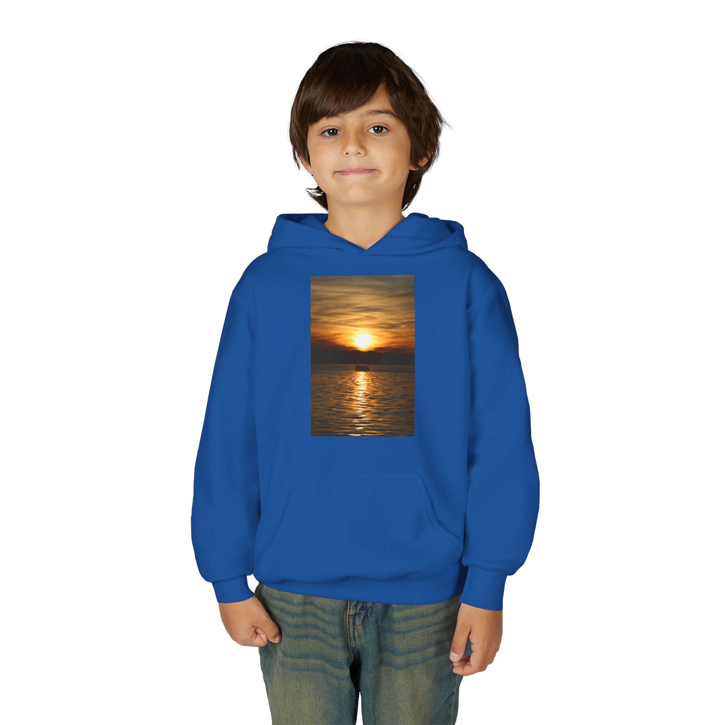 Youth Hoodie with Golden Sunset Photo - Beach Vibes Kids Pullover